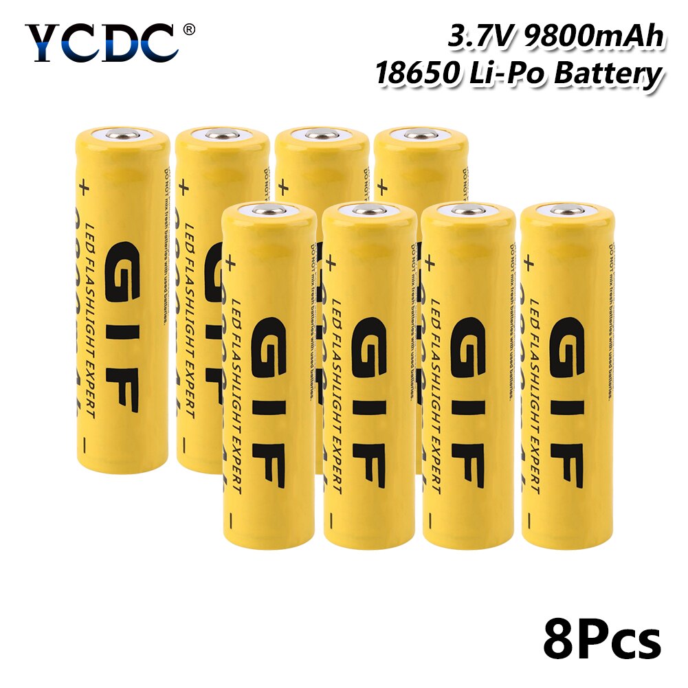1/2/4/6/8x High Capacity 3.7V 9800mAh GIF 18650 Battery 3.7 Voltage 18650 Rechargeable Lithium Batteries Li Ion 18650 Case: 8 pieces