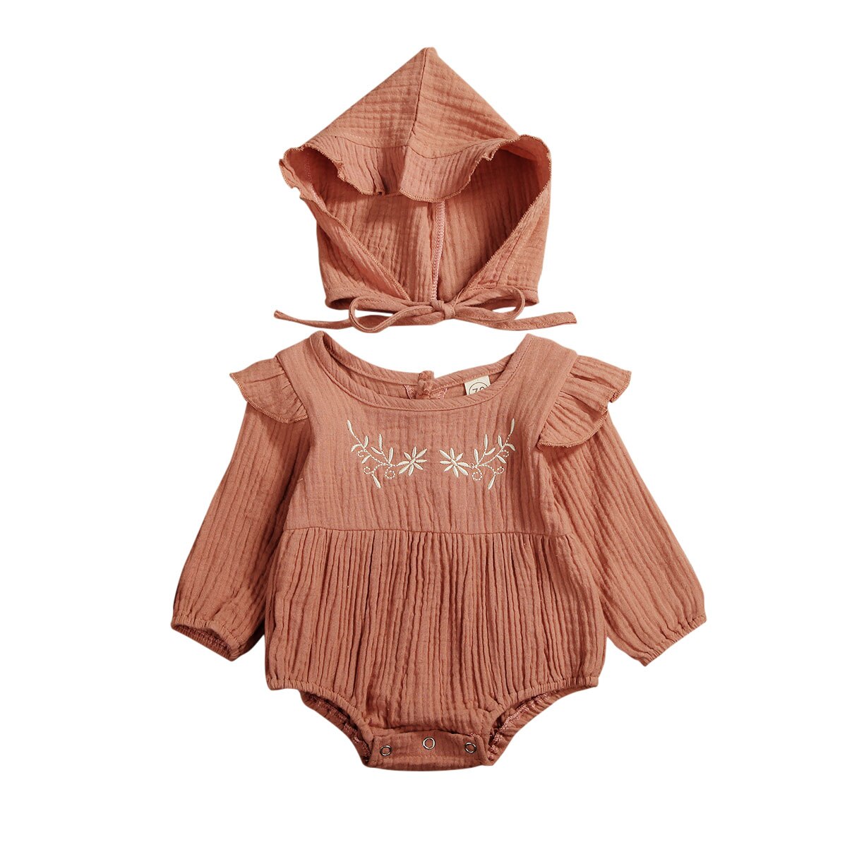 newborn baby girl ruffle long sleeve bodysuit with hat infant body bebe one piece: b / 6M