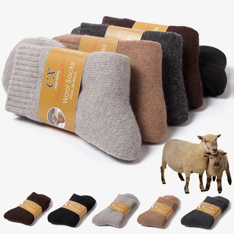 1 par de calcetines cálidos de invierno para mujer, calcetines de lana merina para hombre, súper gruesos, sólidos contra el frío, calcetines gruesos de felpa térmica para nieve