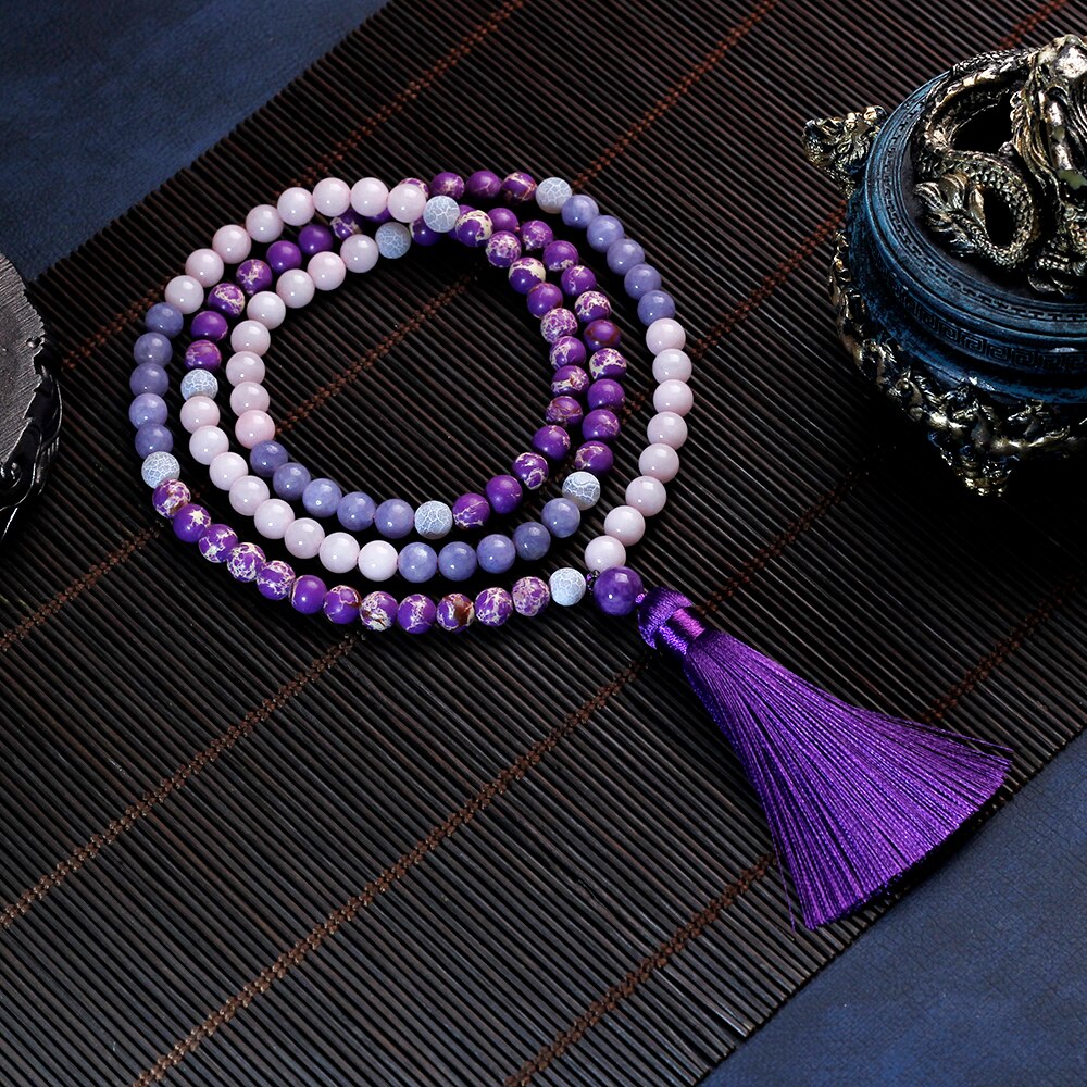 Collar Japamala para mujer, borla púrpura, collar con cuentas, piedra Imperial, meditación, Yoga, fuente disponible, joyería femenina 108
