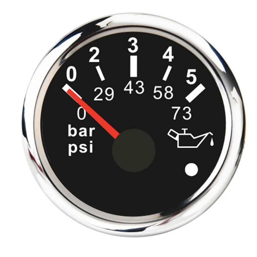 Magideal 52mm oljetrykkmåler 0 ~ 5 bar 0 ~ 73 psi for marinebåt svart