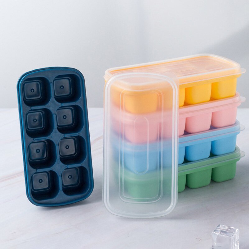 8 Grids Silicone Ice Mould Square Ice Cube Maker with Dustproof Lid Ice Cube Molds Ice Cube Tray for Whiskey Cocktails Drinking