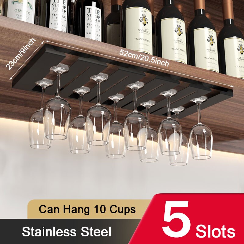 Stainless Steel Wine Rack Wine Glass Rack Wall Mount Holder Goblet Coffee Cup Hanging Rack Home Kitchen Bar Accessories: B5