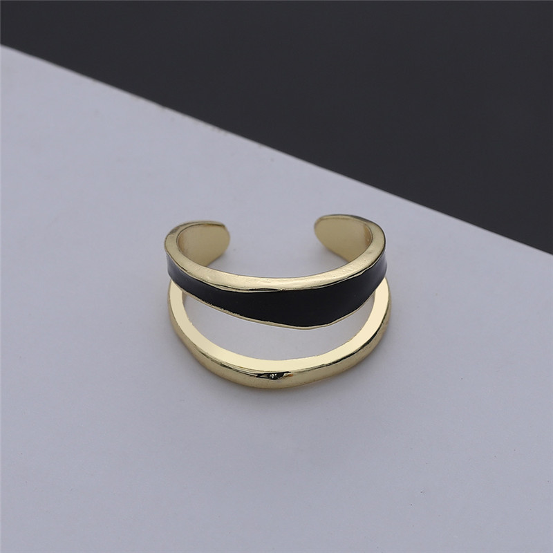 Anillos de corazón blanco y negro de acero inoxidable para mujer, anillos abiertos con goteo de aceite de Color dorado, joyería de boda, , bisutería para mujer: Rojo