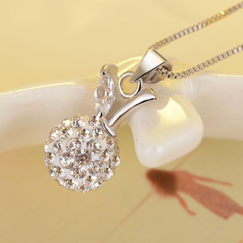 NEHZY S925 Stamp Silver Woman Jewelry Crystal Ball Zircon Apple Pendant Necklace Length 45cm