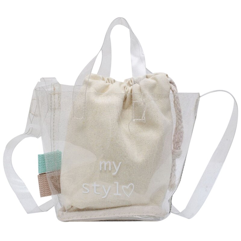 Unik gjennomsiktig bøtteveske og 2 i 1 skulderveske crossbody bag bredde 12cm høyde 14cm tykkelse 8cm