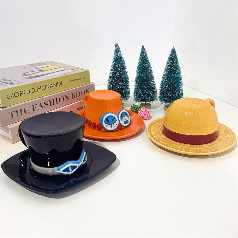 Tegneserie kaffekop og underkop hatformet vandkopper cosplay anime chopper ace sabo keramisk krus desserttallerken