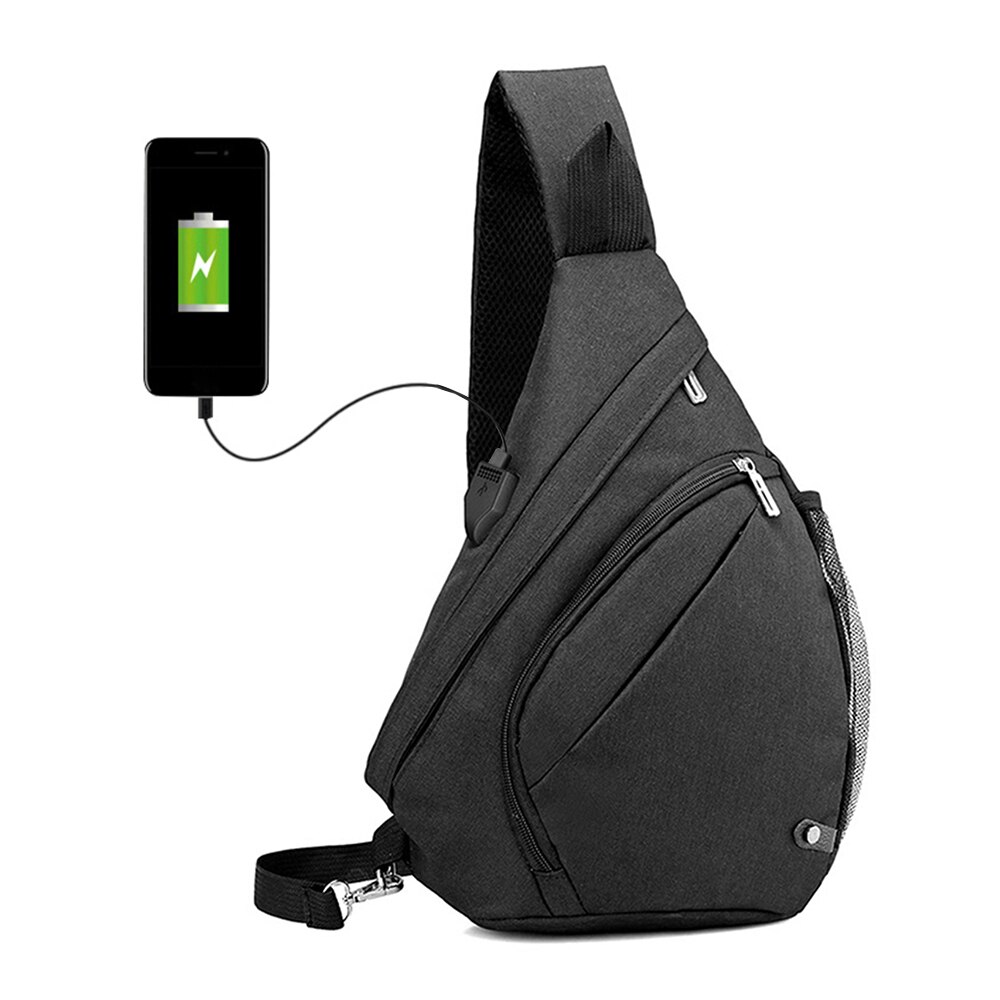 Men Sling Bag Backpack Crossbody Shoulder Bag Travel Daypack With USB Charging Port for Outdoor Hiking Climbing Cycling: Black