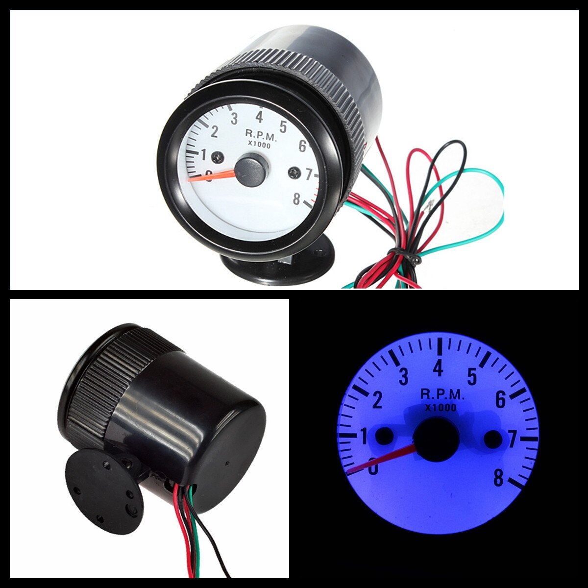 2 ''52mm Auto Motorrad Tacho Messgerät Meter Auto Tachometer 0-8000 RPM Blau Lichter 12V