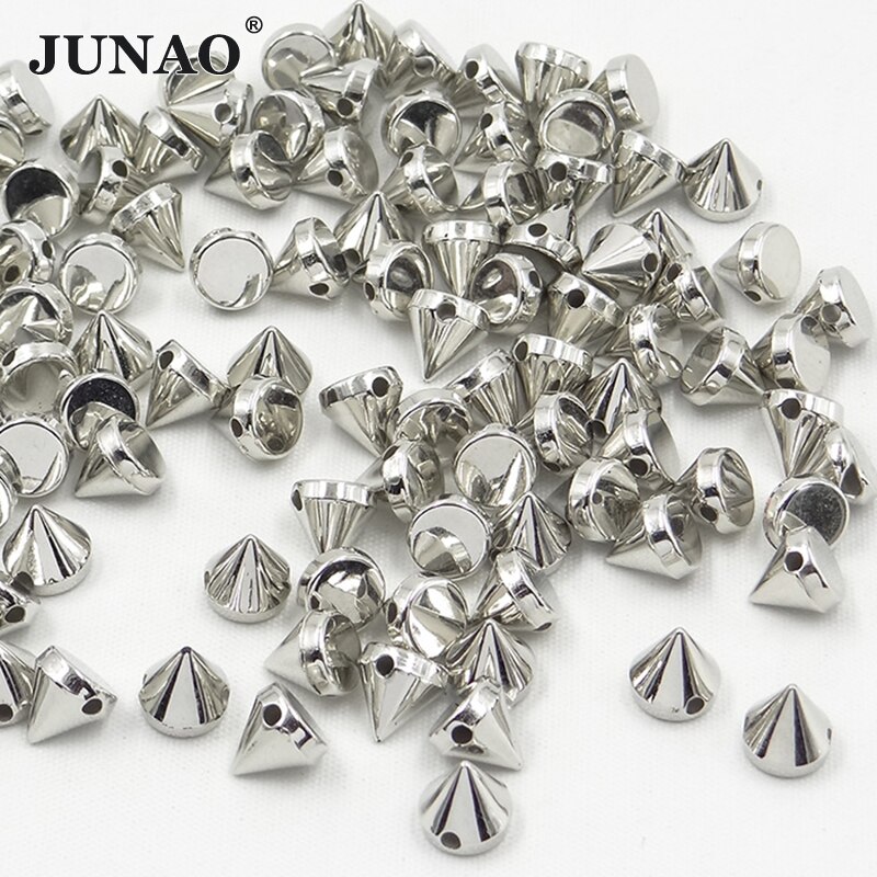 JUNAO-tachuelas y pinchos de Color plateado para costura, remache Punk para ropa de cuero, accesorios decorativos, 8mm, 500 Uds.