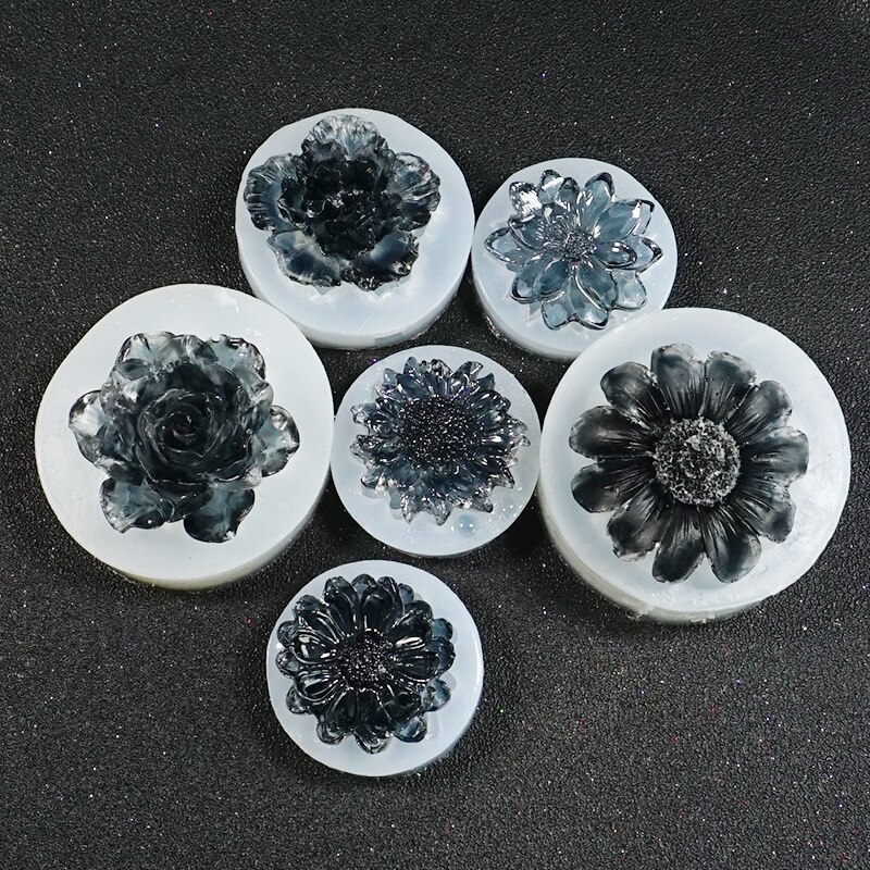 3D Geometric Rose Flower Silicone Mold for Sunflower Rose Turnsole Silicone Mold Jewelry Making Charms Diy Silica Molds Craft: 6 PCS