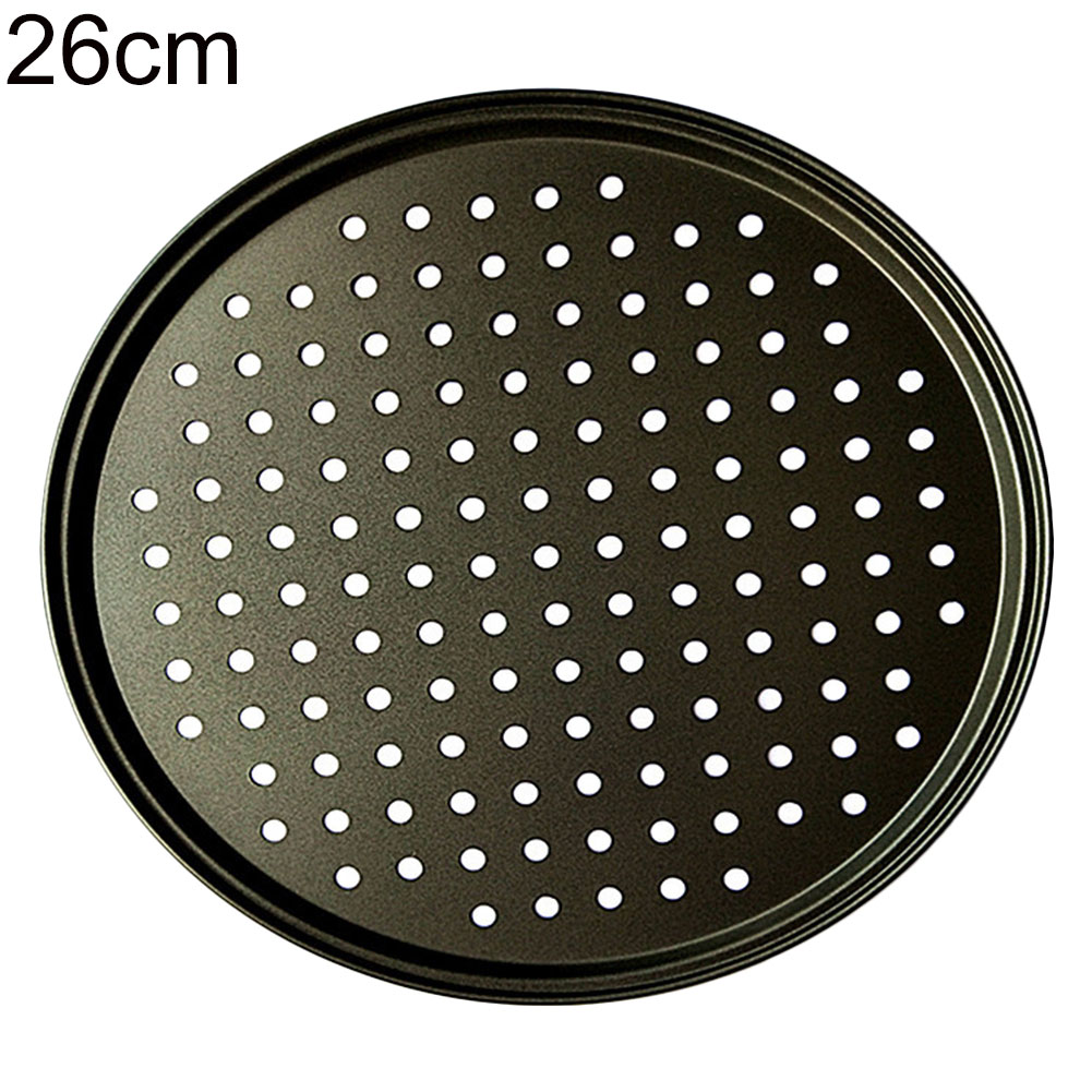 Carbon Steel Heat Resistant Non-stick DIY Microwave Pizza Baking Pan Mesh Tray Plate Bakeware Home Kitchen Restaurant Tool: 26cm