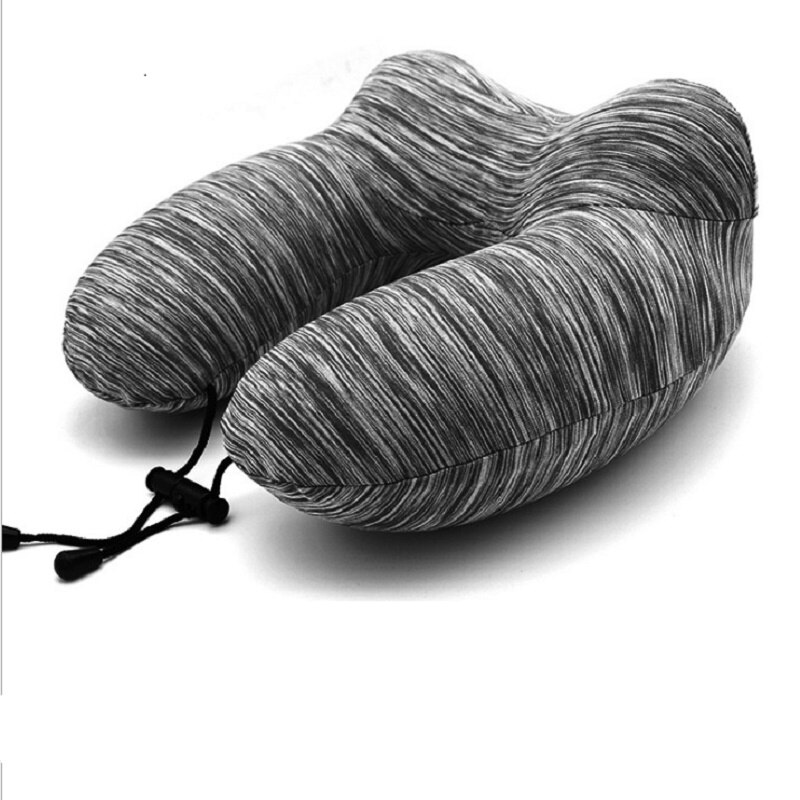 Ergonomisk u-formet oppustelig rejsepude bil fly tog nakkepude rejse behagelige puder til søvn: Sort