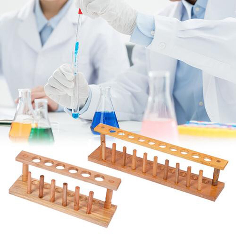 Træ lab reagensglas opbevaring holder beslag rack skole 6 huller med stand sticks til skole undervisning udstyr 24*7*8.5cm