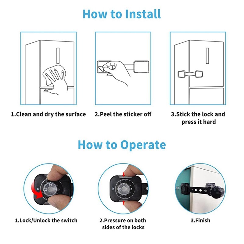 Child Proof Safety Locks, 6 Pack Baby Proof Cabinet Locks With Adjustable Strap Adhesive, Baby Proof Lock