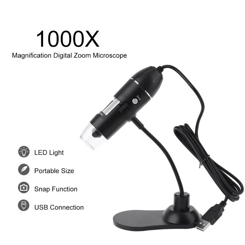 USB Digital Microscope 8 LED 1000X Electronic Endoscope Zoom Camera Magnifier Protable with Stand Holder