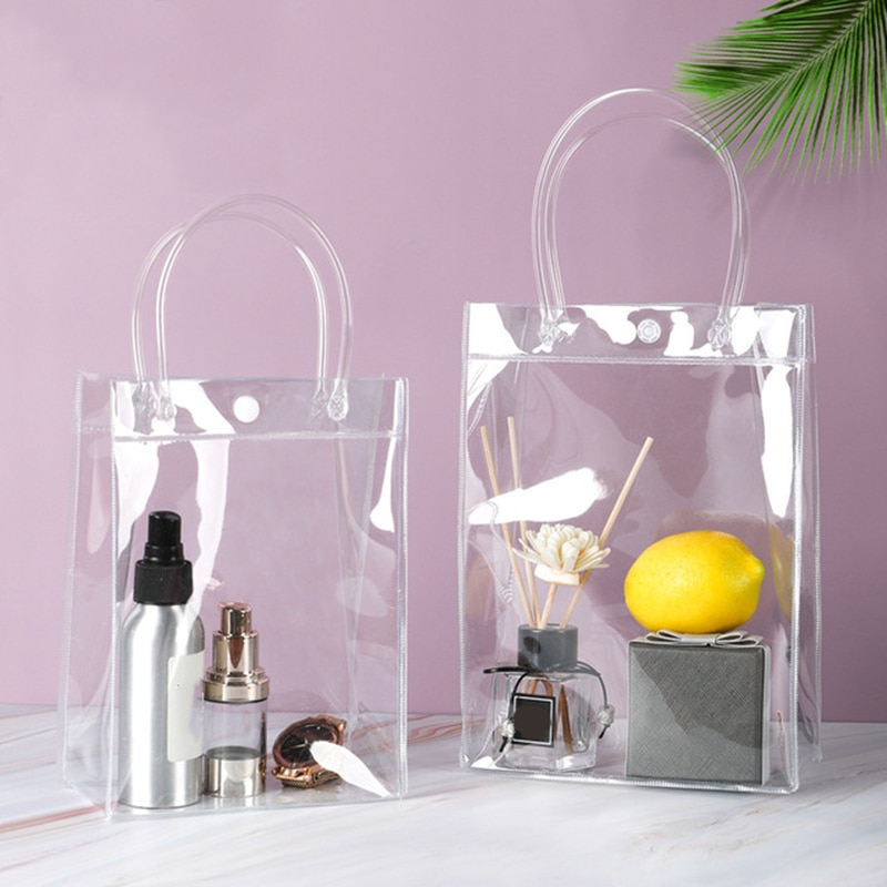 10/20 stks/partij Transparant Zacht PVC Tote Verpakking Zakken met Handlus Doorzichtige Plastic Handtas Cosmetische Tas