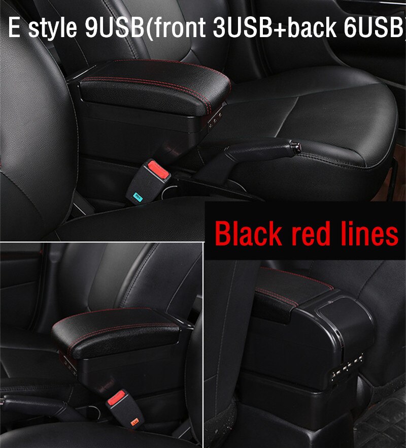 For VW Polo Mk4 2002 Polo Vivo Center Centre Console Storage Box Armrest 2003 2004 2005 2006 2007: E Style Black Red
