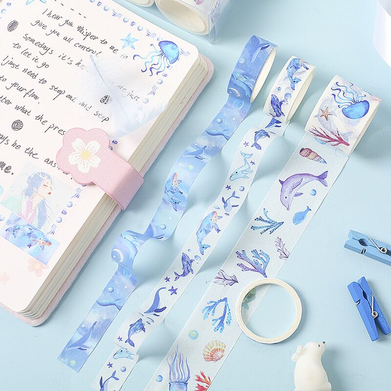 Sharkbang 8 Stks/partij Oceaan Dolfijn Eenhoorn Scrapbooking Washi Plakband Planner Decoratieve Diy Tape Sticker Kawaii Briefpapier