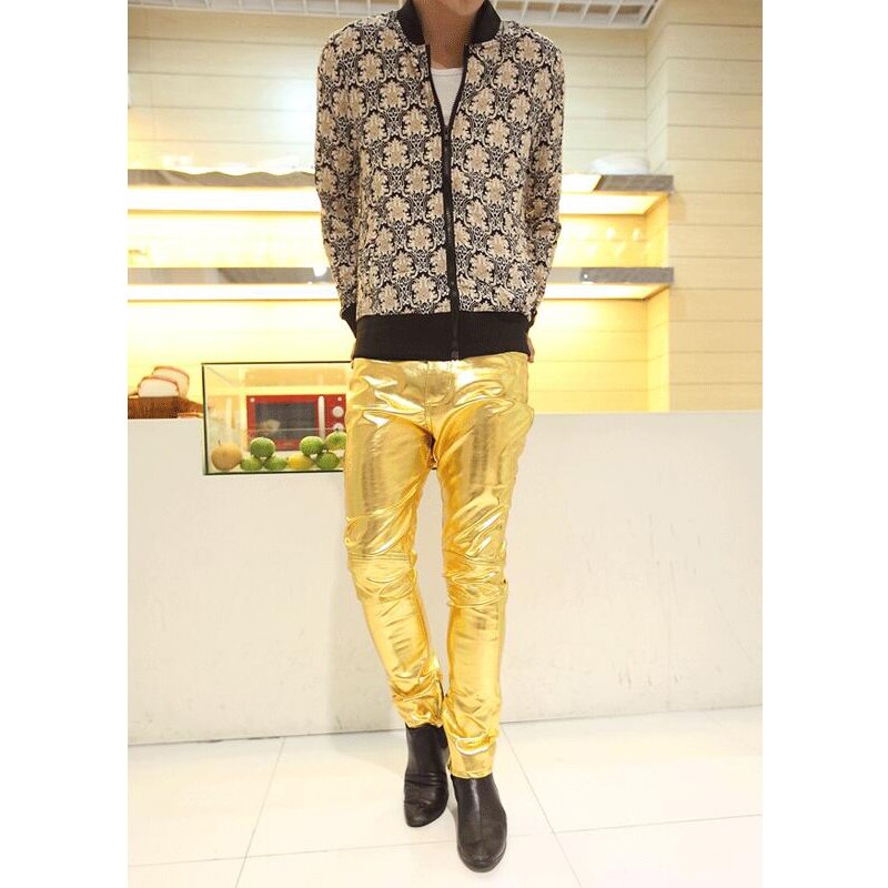 Hip Hop Mens Leather Pants Faux Leather Pu Material 3 Colors Motorcycle Skinny Faux Leather Casual Pants
