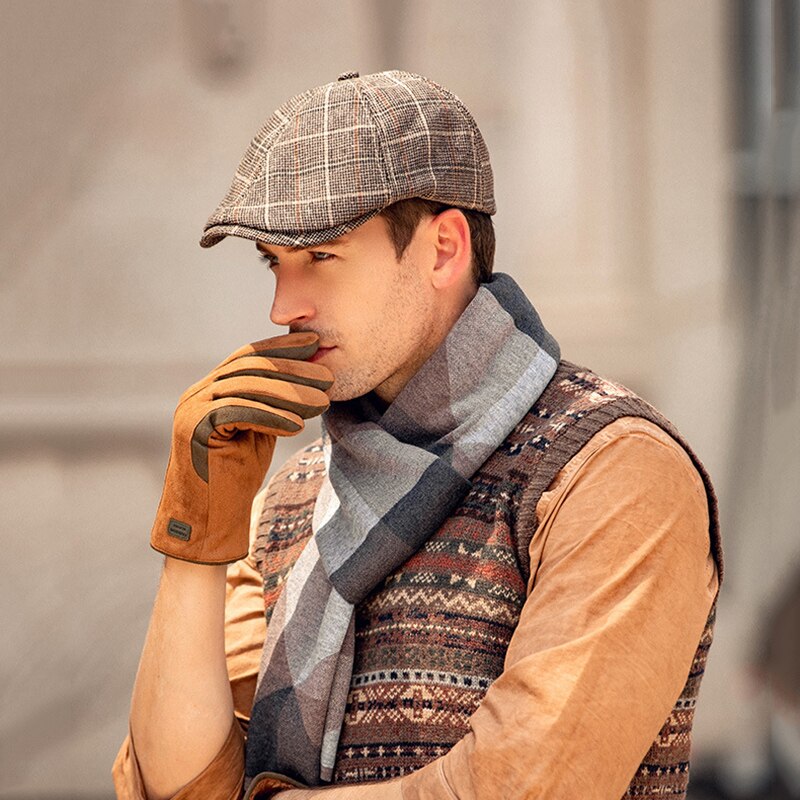 Mens Newsboy Cap Warm Autumn Winter Hats For Men Retro Grid Black Brown Berets Octagonal Hat Dad Hats Painter Hat NZ181