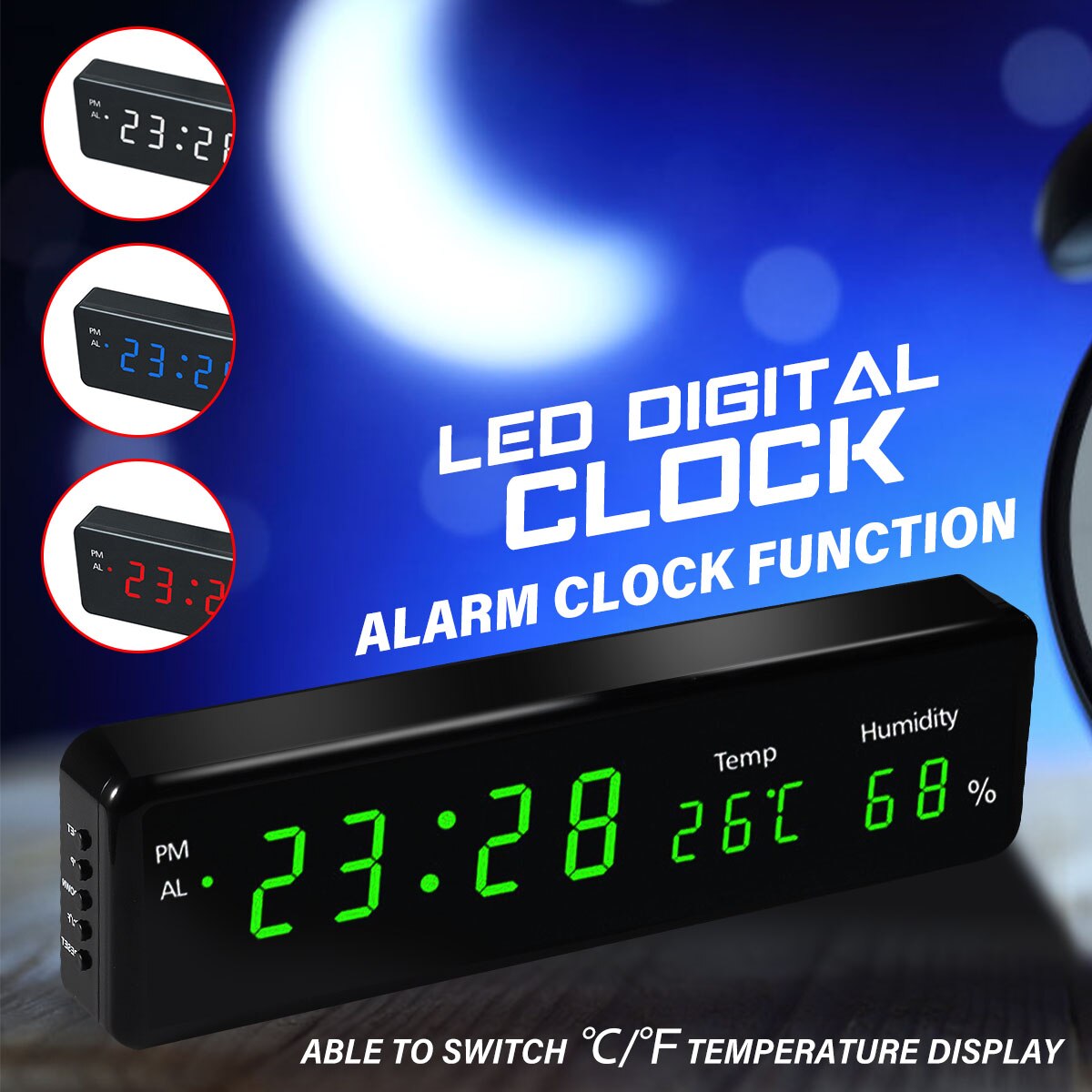 LED Alarm Clock Temperature Humidity Display Digit... – Vicedeal