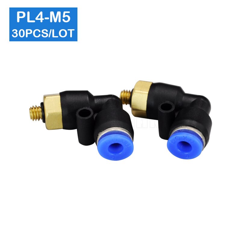 30Pcs of PL4-M5, M5 Male Thread to 4mm Elbow Pneumatic Connector Fittings