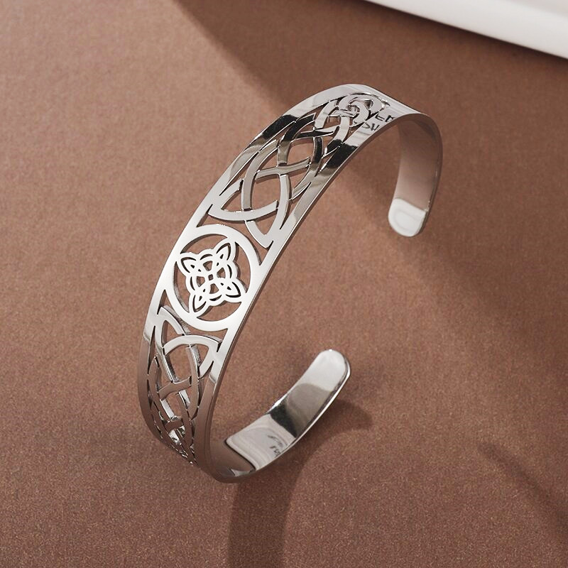 Pulsera con nudo de bruja, brazalete abierto ajustable de acero inoxidable, amuleto de brujería celta, joyería para hombres y mujeres, de cumpleaños: Color dorado