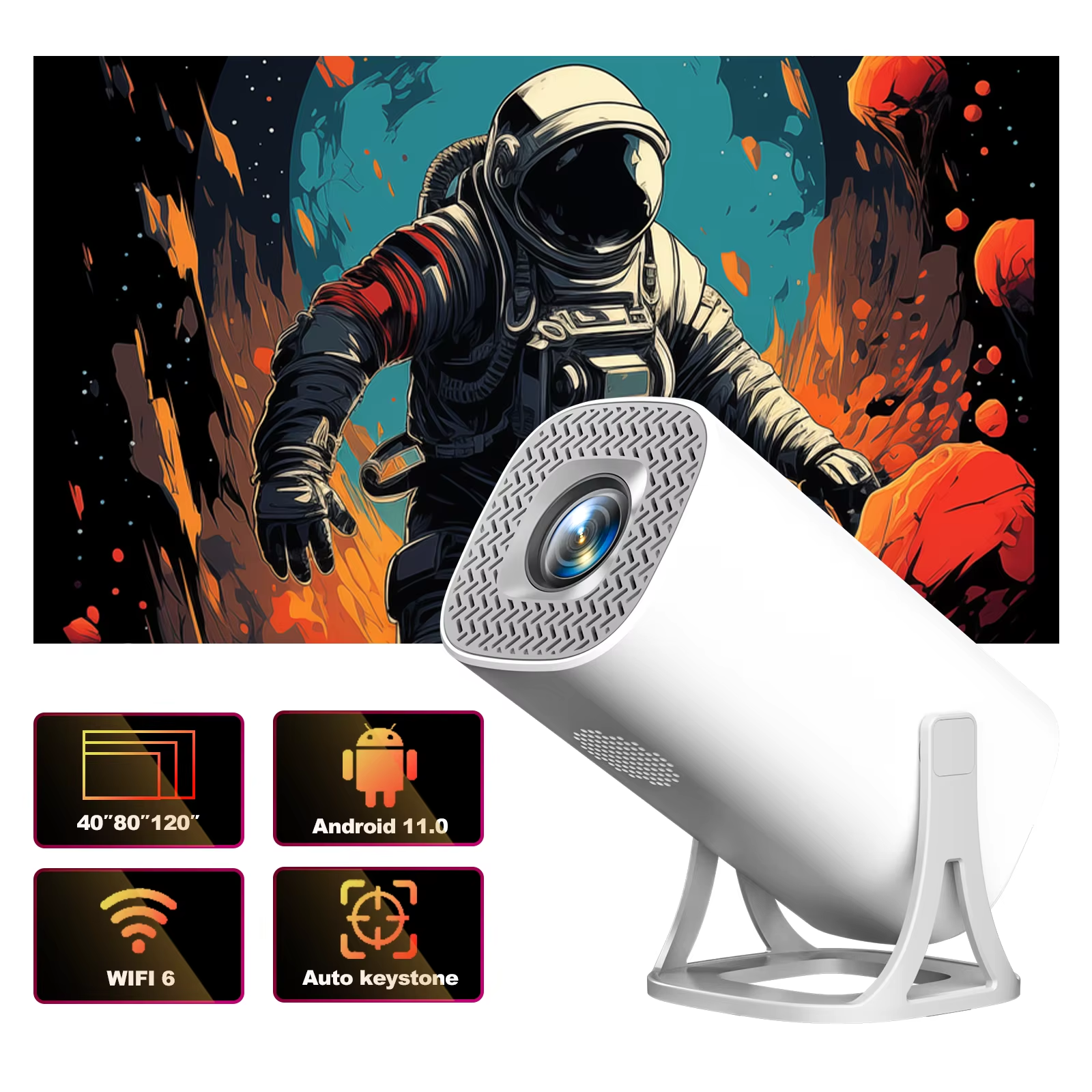 S40 Android 11 Mini Projector Support 4K 2.4G/5GWIFI BT5.0 Projector 1280*720P Home Cinema Portable Projector,Upgrated HY300: UK Plug
