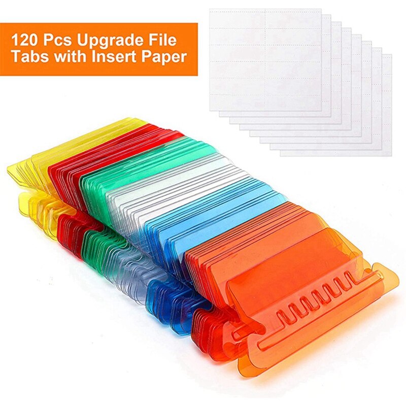 120 Sets Multicolor Hanging File Folder Tabs With Blank Inserts 2 Inches Plastic Hanging File Tabs For Hanging Folders
