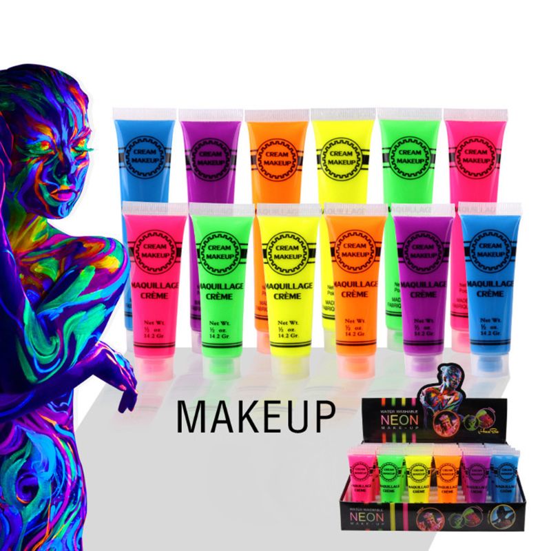 6 Stuks Set Gezicht & Body Verf Neon Glow In The Dark Voor Rave Festival Party