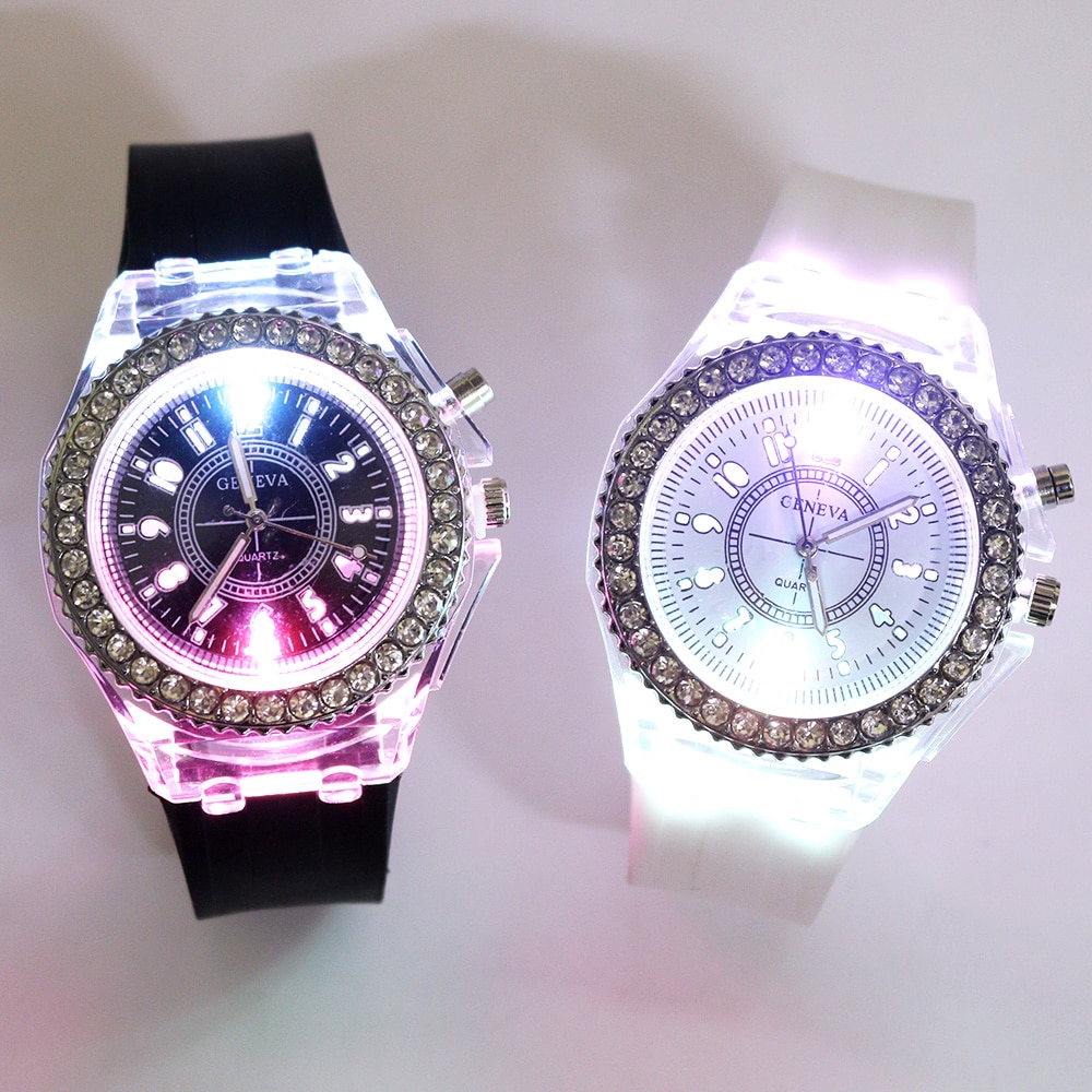 Led-flitser lichtgevend horloge met gelei, rubber, dameshorloge, studentenhorloge, quartzhorloge, lichtgevende klok, liefhebbers