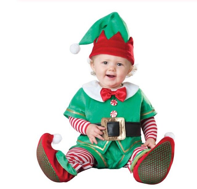 Bebis nyfödd barnbyxa snögubbe älg tomte tomtekläder barn romper pojkar&flickor jumpsuit halloween kostymer jul: Svart / S
