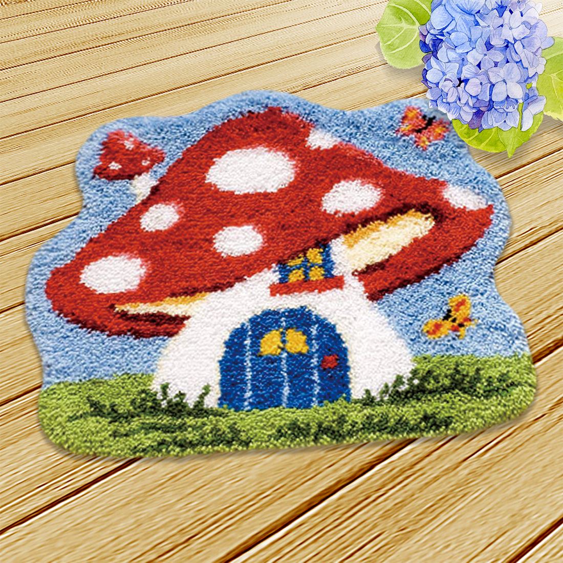 50 x 42cm DIY Latch Hook Kit Carpet Cushion Crocheting Rug Sewing Craft birthdaty - Mushroom House