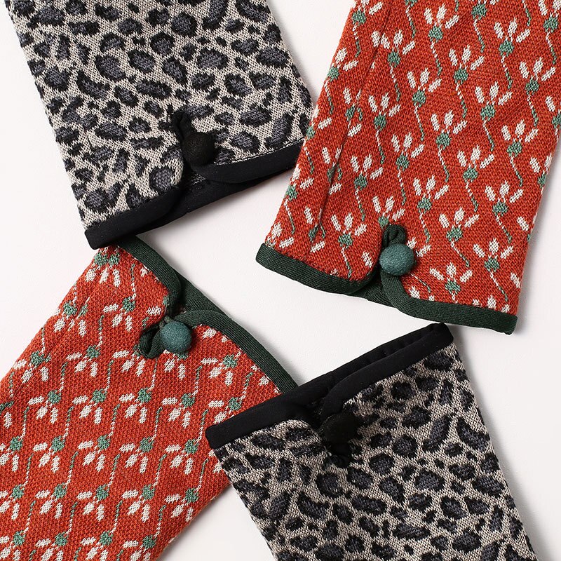 Guanti eleganti leopardati da donna autunno inverno caldo tocco schermo sezione sottile non gonfiato ciclismo tutto'aperto guida personalità della moda