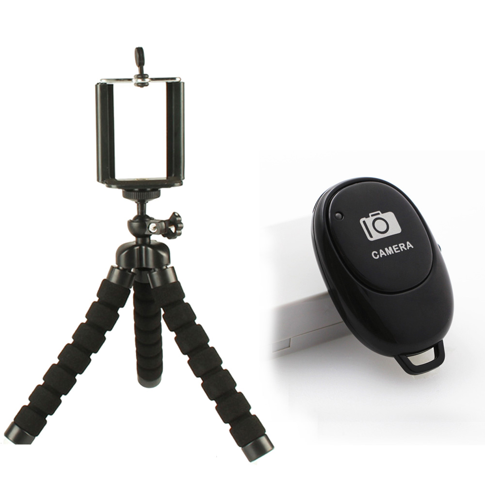 mini elastyczny statyw ośmiornica lekki uchwyt na stół klips robić telefonu pilot Bluetooth robić iPhone 11 zawodowiec XS Max XR 5 6s 7 8 plus: czarny i Bluetooth