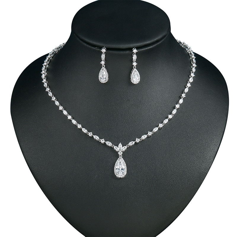 WEIMANJINGDIAN – collier et boucles d&#39;oreilles en cristal de zircone cubique, ensemble de bijoux de pour mariage ou Banquet,