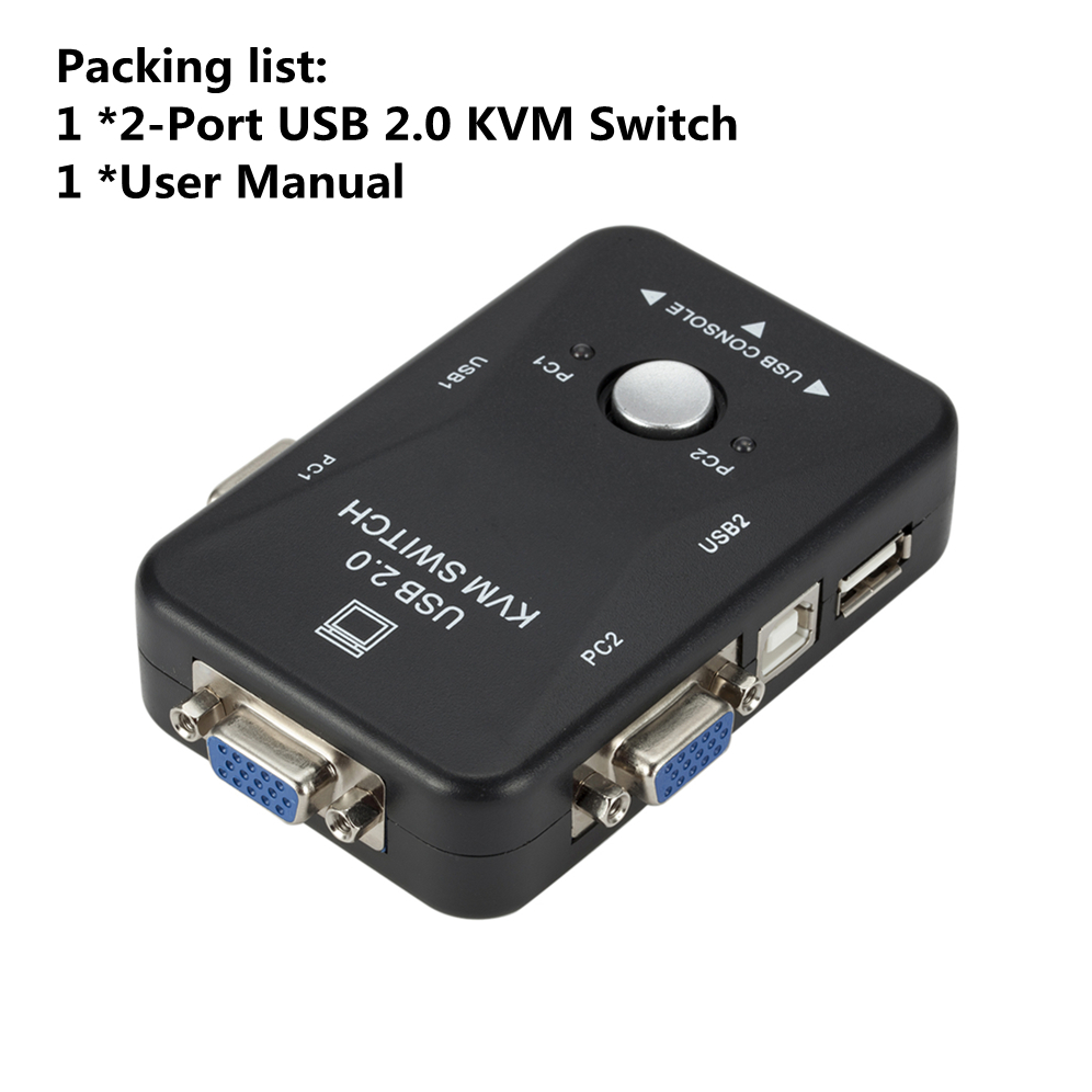 Grwibeou-conmutador KVM con 2 puertos USB, 1920x1440, VGA, SVGA, USB 2,0, KVM, ratón, teclado, caja divisora, interruptor para compartir: Plata