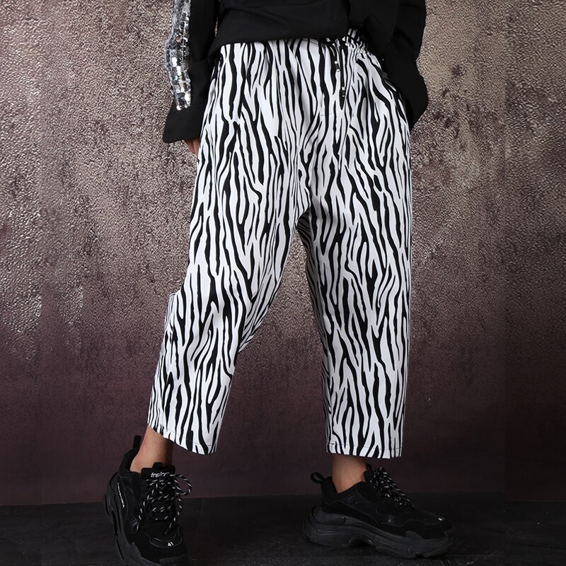 Hommes motif zèbre ample décontracté jambe large sarouel homme femmes Streetwear Hip Hop pantalon Joggers pantalons de survêtement cheville-longueur pantalon