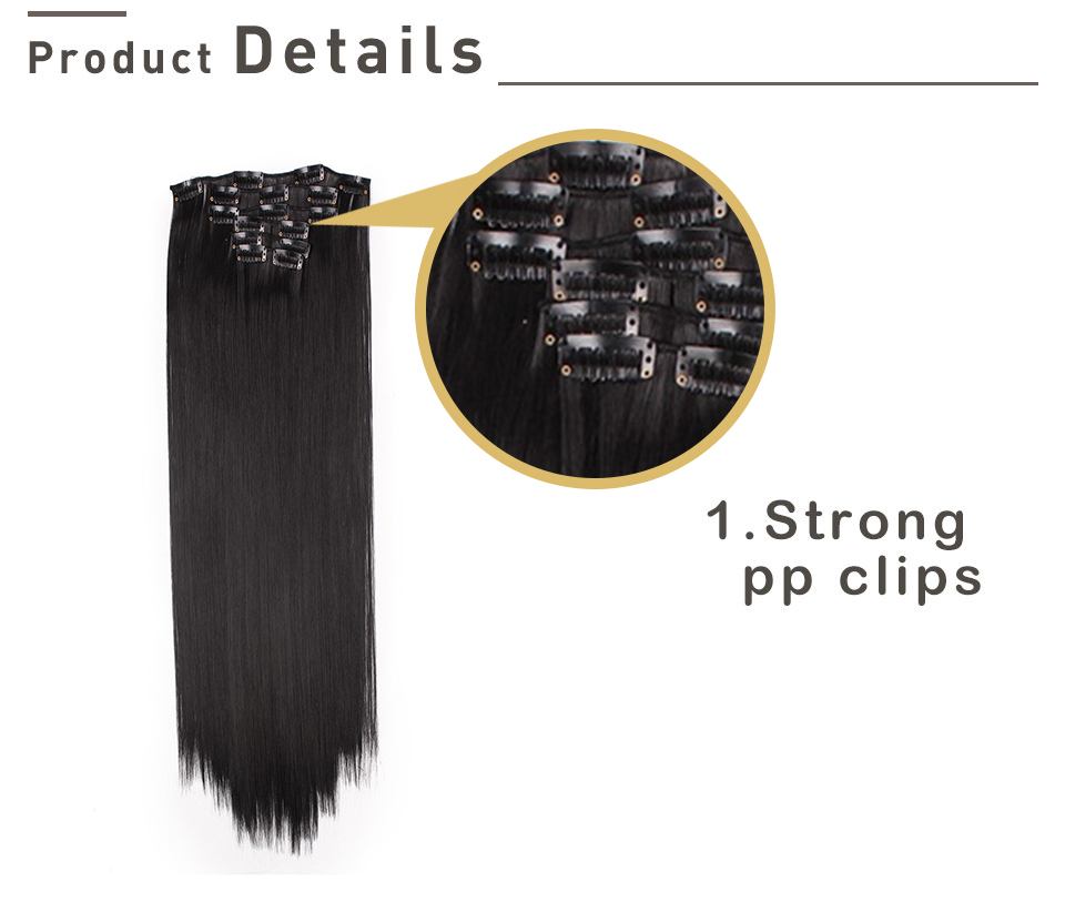 AISI QUEENS Clips In Hair Extension Long Straight Hair Clips for Women 8pcs/set Synthetic 16 Clips In Hair Extensions