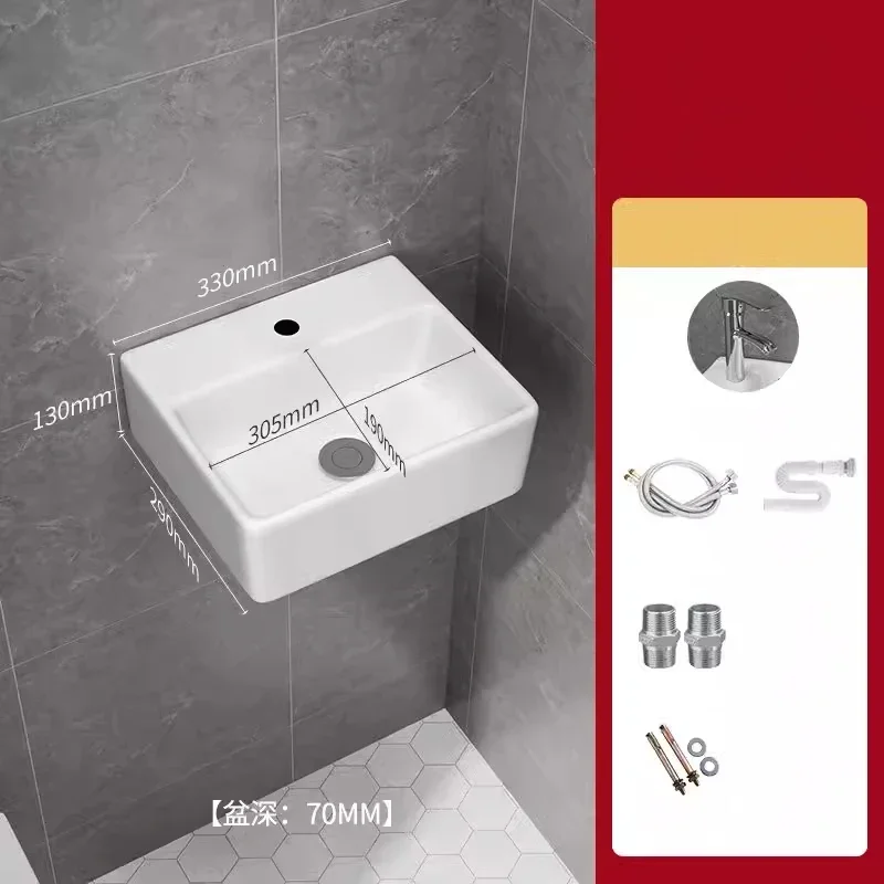 32/33/37cm Small Apartment Bathroom Sink Wall-mounted Ceramic Washbasin Balcony Washroom Corner Hanging Basin with Faucet Set: Red