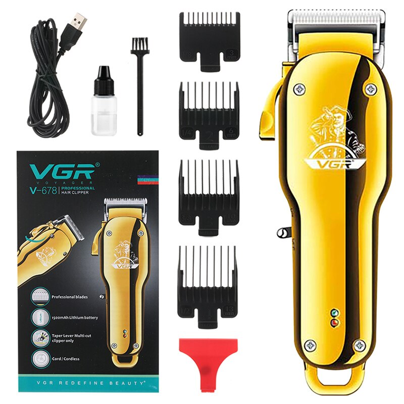 Vgr Professionele Tondeuse Kapper Cutters Elektrische Draadloze Tondeuse Gold Alle Metalen Haar Snijmachines V-678: Golden Boxes