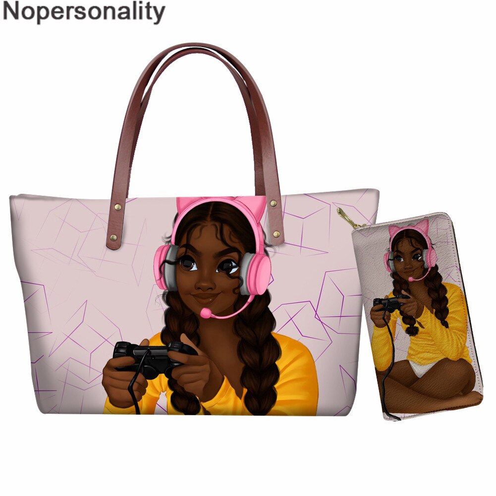 Nopersonality Vintage Etnische Meisjes Stijl Print Schoudertas Zwarte Kunst Afrikaanse Meisjes 2 Stuks Purse & Hand Tassen voor vrouwelijke