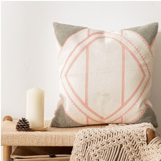 Keltainen harmaa vihreä pistekangas kirjonta tyynynpäällinen abstrakti geometrinen tyynynpäällinen kodin koristeellinen tyynyliina 45 x 45cm: Vaaleanpunainen harmaa