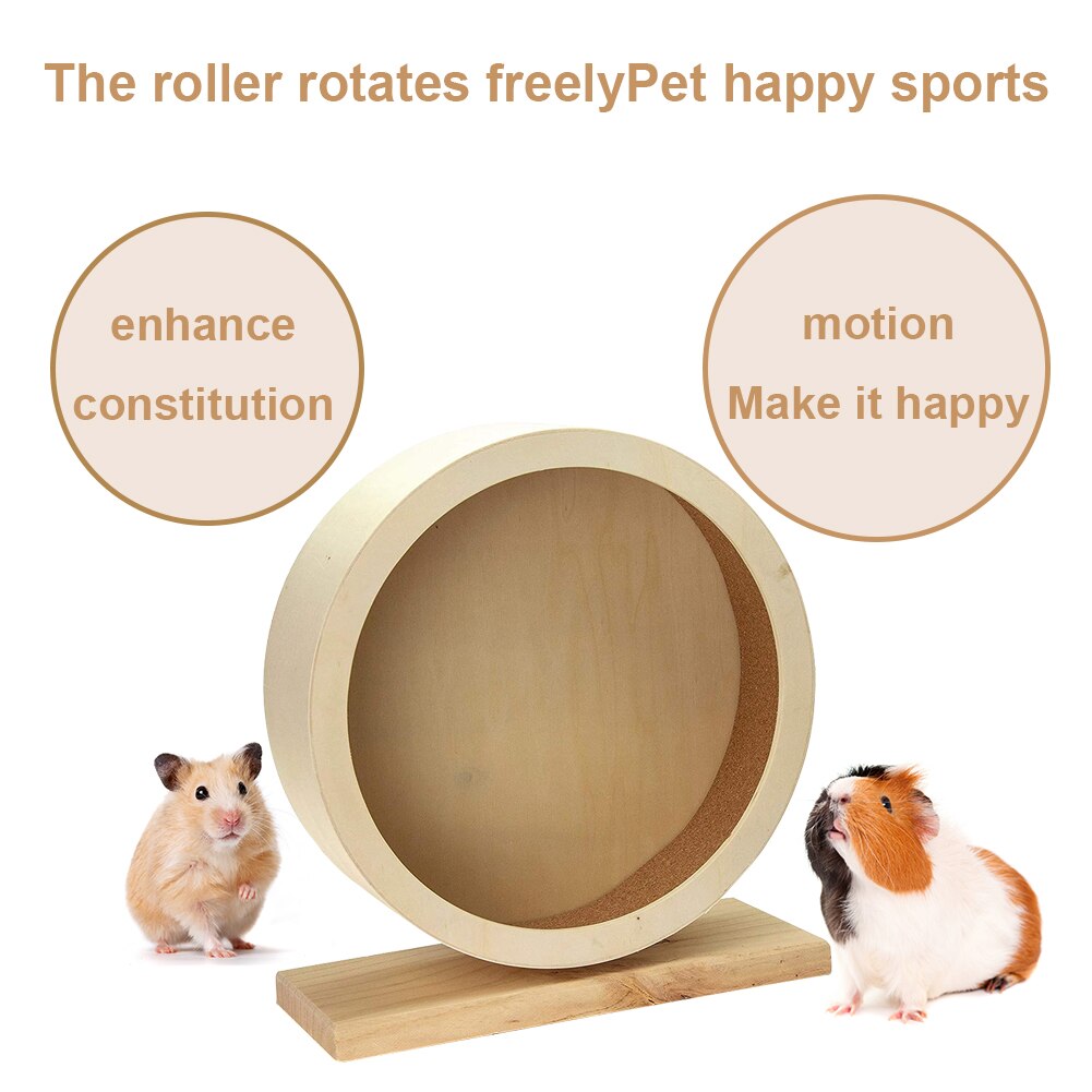 Natural Wood Silent Running Toy Hamster Roller Wheel Exercise Cage Small Pet Sports Wheel Pet Toy for Hamsters Mice