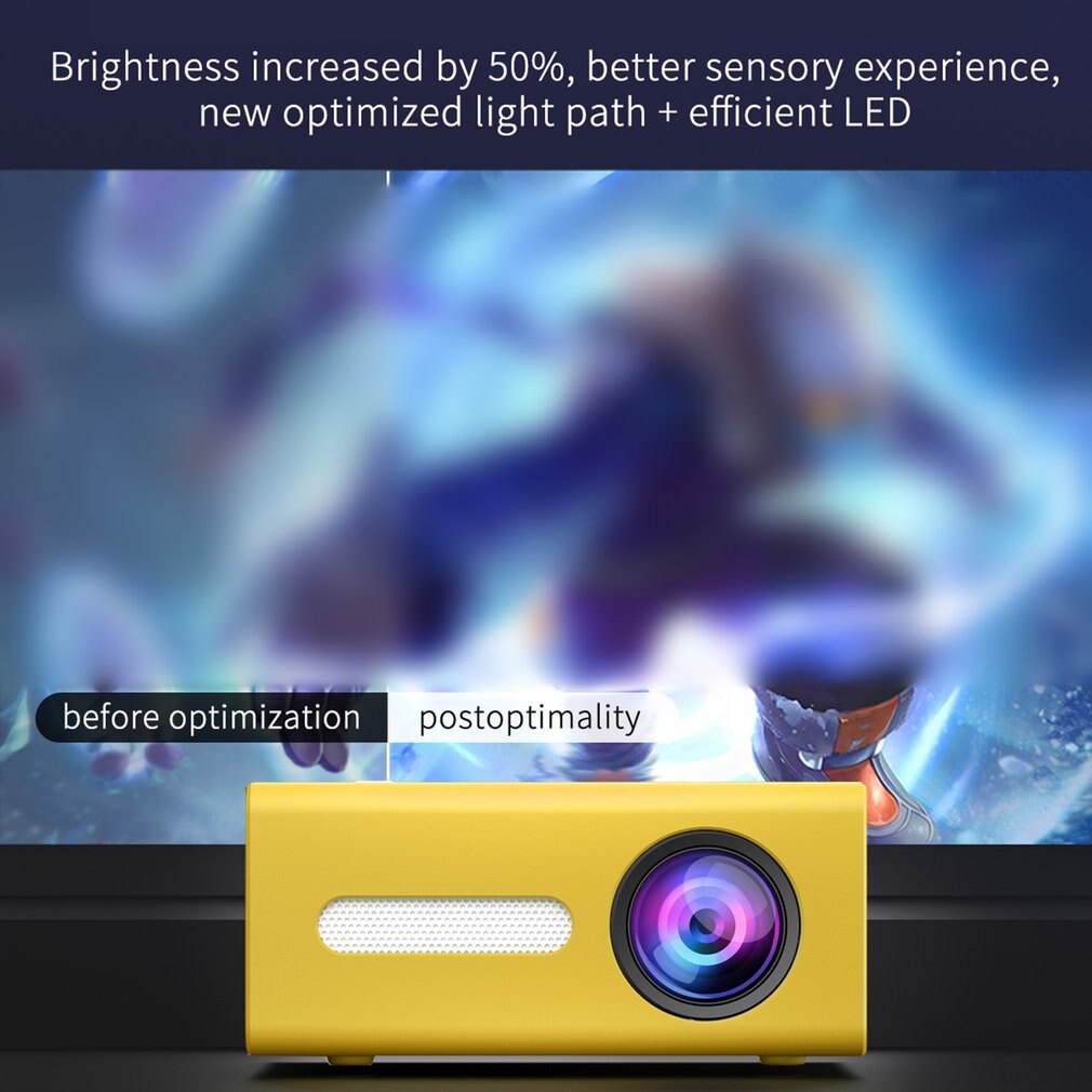Yellow T300 Portable Projector High Definition Efficient LED Projector Multi Interface Home Theater Video Projector