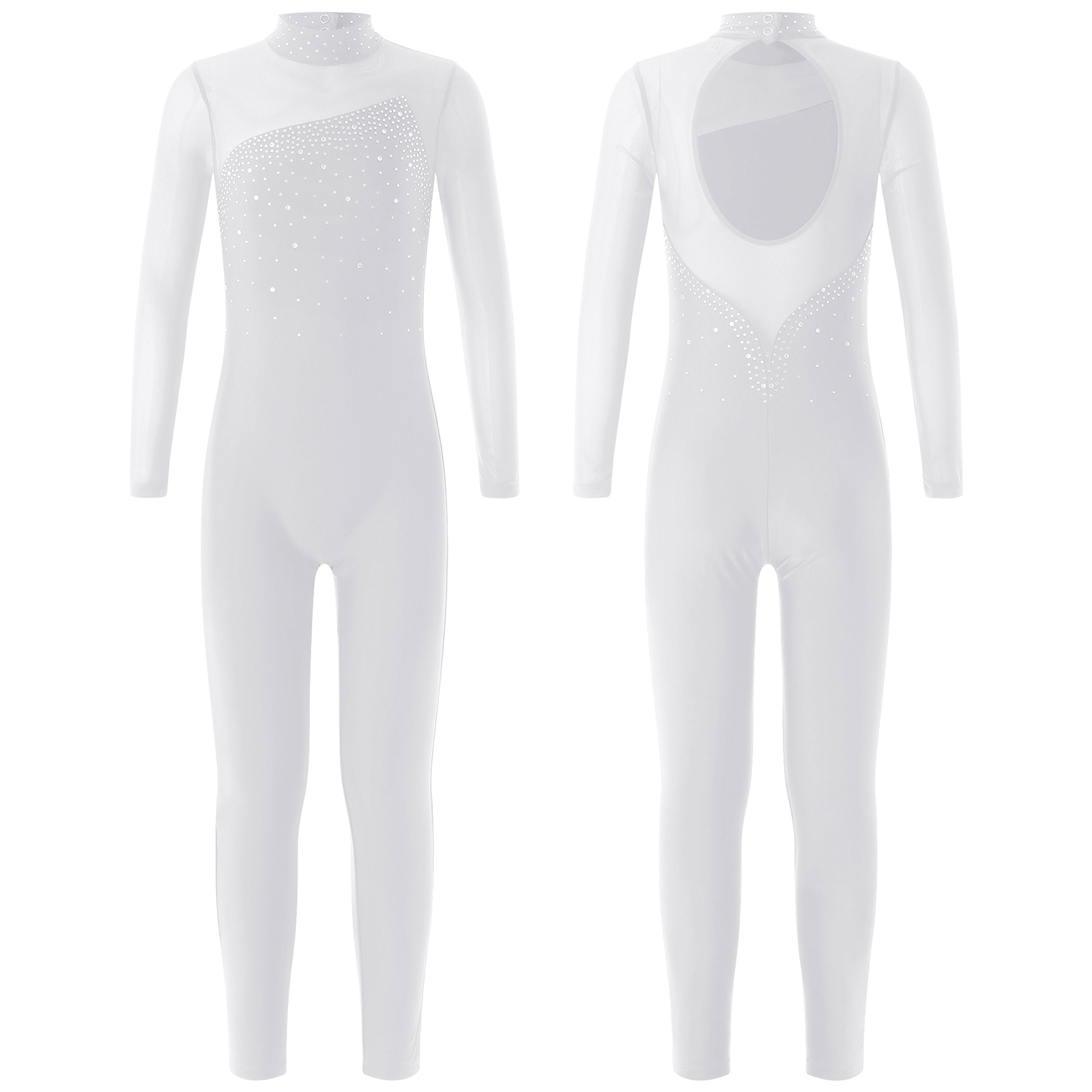 Piger børn langærmet ballet-danselotard med rhinsten sport træningsbodysuit jumpsuits dansetøj til gymnastik kunstskøjteløb: M / Lyserød