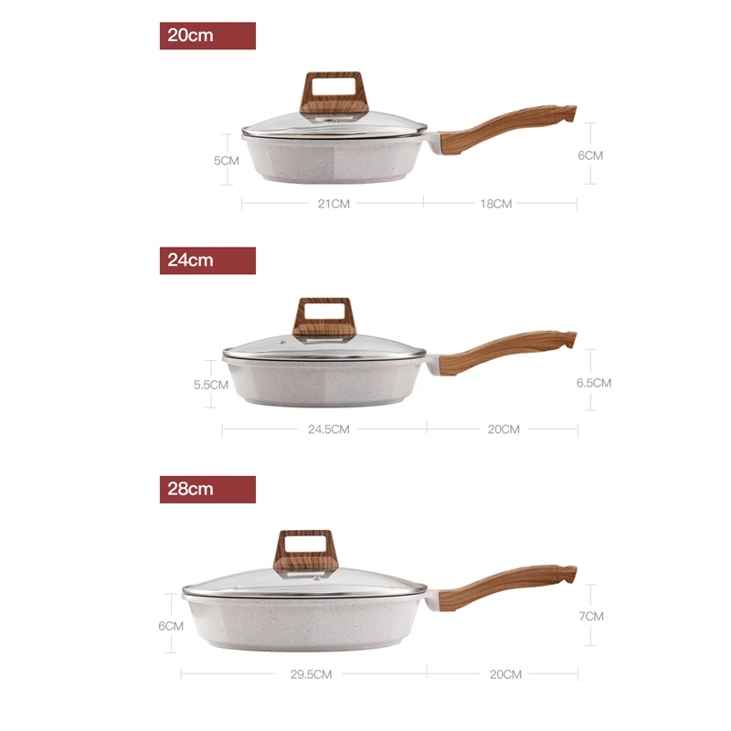 20-28CM Maifan Stone Wok Non-stick Frying Pan with Glass Lid Deepening Frying Pan for Induction Cooker Gas Stove