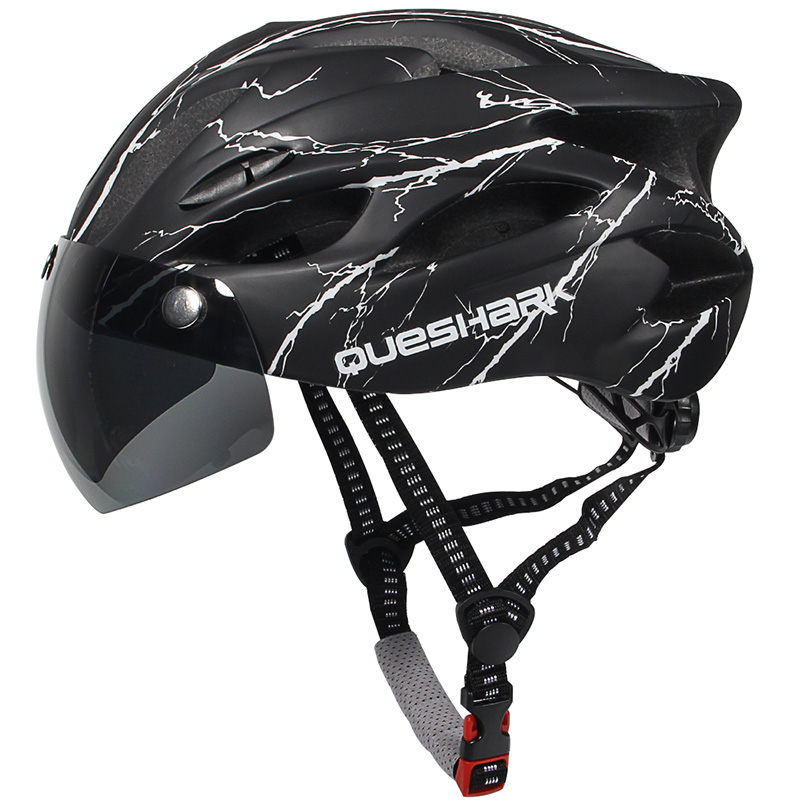 Queshark Fahrrad Helm Ultraleicht aufbringen Fahrrad Helm Reiten Berg Straße Fahrrad Angeformten Radfahren Helme Mit Brille: Schwarz Weiß