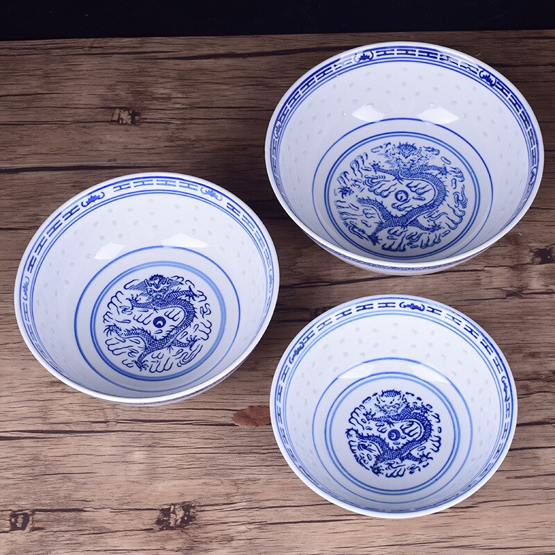 Chinesische Drachen Feine Porzellan Blau und Weiß Reis Muster Schalen Getreide Schalen Reis Schalen Jingdezhen China Suppe Schüssel Obstschale